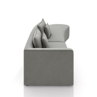 Sofá Curvo Decorativo Kimiko 317Cm 3 Lugares Sala de Estar com Chaise Veludo Cinza G52 - Gran Belo