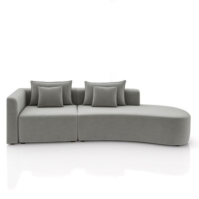 Sofá Curvo Decorativo Kimiko 317Cm 3 Lugares Sala de Estar com Chaise Veludo Cinza G52 - Gran Belo