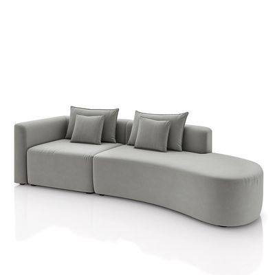Sofá Curvo Decorativo Kimiko 317Cm 3 Lugares Sala de Estar com Chaise Veludo Cinza G52 - Gran Belo