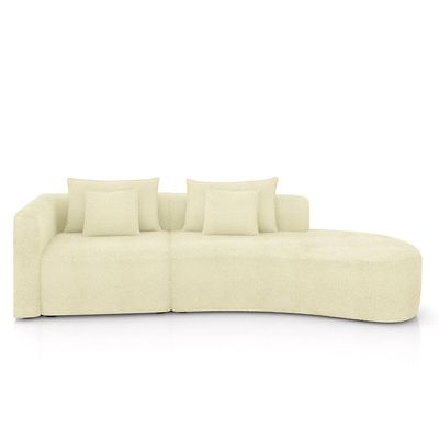 Sofá Curvo Decorativo Kimiko 317Cm 3 Lugares Sala de Estar com Chaise Bouclê Off White G52 - Gran Belo