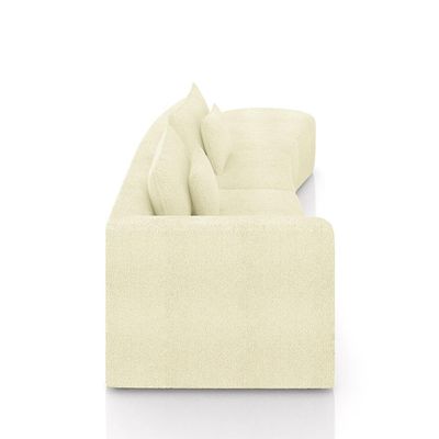 Sofá Curvo Decorativo Kimiko 317Cm 3 Lugares Sala de Estar com Chaise Bouclê Off White G52 - Gran Belo