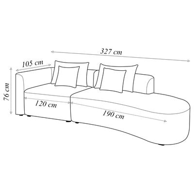 Sofá Curvo Decorativo Kimiko 327Cm 4 Lugares Sala de Estar com Chaise Bouclê Cinza G52 - Gran Belo