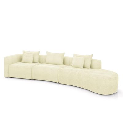 Sofá Curvo Decorativo Kimiko 437Cm 5 Lugares Sala de Estar com Chaise Bouclê Off White G52 - Gran Belo