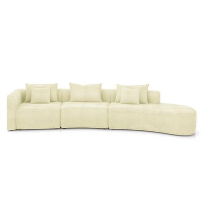 Sofá Curvo Decorativo Kimiko 437Cm 5 Lugares Sala de Estar com Chaise Bouclê Off White G52 - Gran Belo