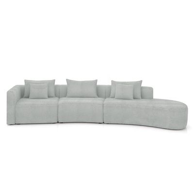Sofá Curvo Decorativo Kimiko 427Cm 5 Lugares Sala de Estar com Chaise Bouclê Cinza G52 - Gran Belo
