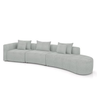 Sofá Curvo Decorativo Kimiko 427Cm 5 Lugares Sala de Estar com Chaise Bouclê Cinza G52 - Gran Belo