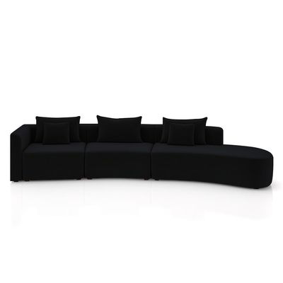 Sofá Curvo Decorativo Kimiko 437Cm 5 Lugares Sala de Estar com Chaise Veludo Preto G52 - Gran Belo