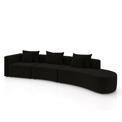 Sofá Curvo Decorativo Kimiko 437Cm 5 Lugares Sala de Estar com Chaise Veludo Preto G52 - Gran Belo