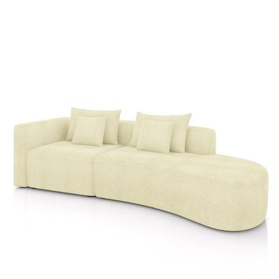 Sofá Curvo Decorativo Kimiko 327Cm 4 Lugares Sala de Estar com Chaise Bouclê Off White G52 - Gran Belo