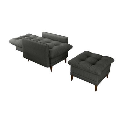 Poltrona De Amamentação Com Puff Montreal Suede Chumbo Matrix Linho Chumbo