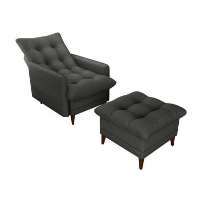 Poltrona De Amamentação Com Puff Montreal Suede Chumbo Matrix Linho Chumbo