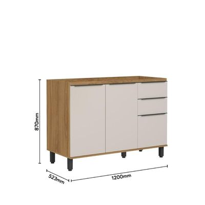 Balcão De Cozinha Sem Tampo 2 Ptas 3 Gav Serena Bertolini Lunar Grey/carvalho Xingu