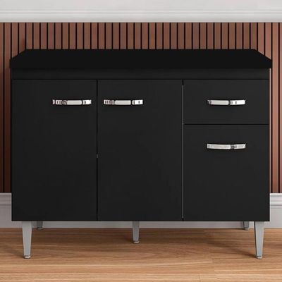 Balcão De Cozinha 120cm Gabriela 3 Portas 1 Gaveta Com Tampo Preto