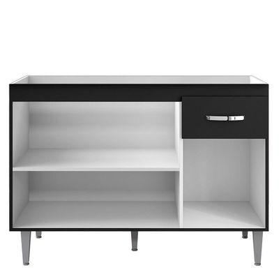Balcão De Cozinha 120cm Gabriela 3 Portas 1 Gaveta Com Tampo Preto