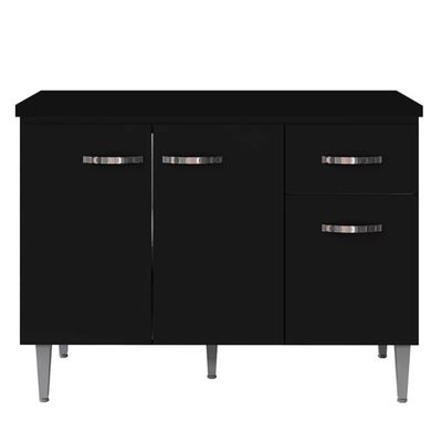 Balcão De Cozinha 120cm Gabriela 3 Portas 1 Gaveta Com Tampo Preto