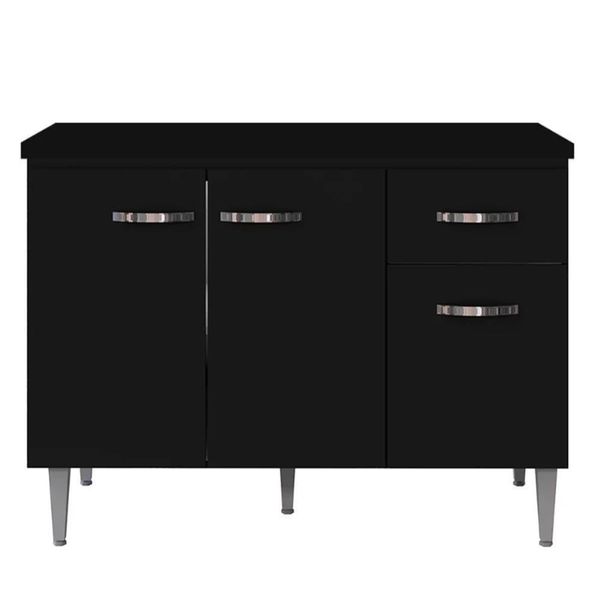 Balcão De Cozinha 120cm Gabriela 3 Portas 1 Gaveta Com Tampo Preto