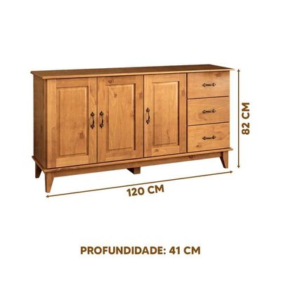 Buffet Aparador Rústico Madeira Maciça 3 Portas 3 Gavetas Bella Shop Jm - Carvalho Carvalho