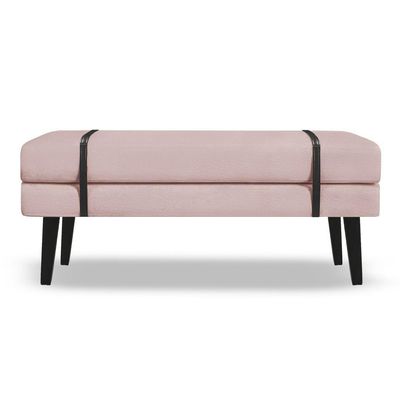 Banco Estofado Viena 1,20m Suede Rosa Bebe - Inova Decorações