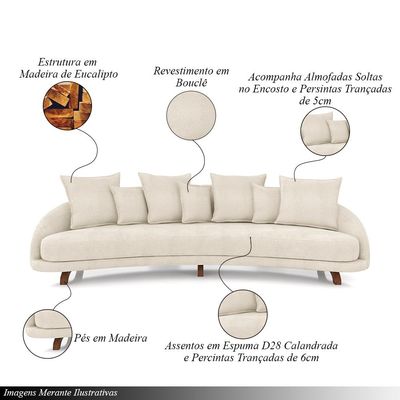 Sofá Living 3 Lugares 265cm Pés Madeira Morales com Almofadas Bouclê Bege G52 - Gran Belo