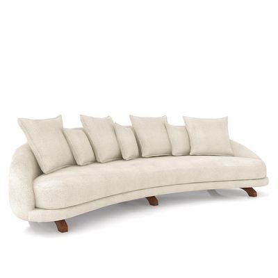 Sofá Living 3 Lugares 265cm Pés Madeira Morales com Almofadas Bouclê Bege G52 - Gran Belo