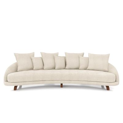 Sofá Living 3 Lugares 265cm Pés Madeira Morales com Almofadas Bouclê Bege G52 - Gran Belo