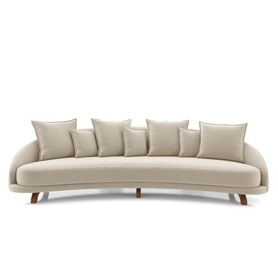 Sofá Living 3 Lugares 265cm Pés Madeira Morales com Almofadas Veludo Bege G52 - Gran Belo