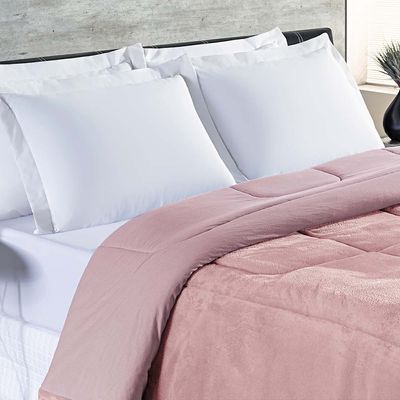 Coberdrom Hot Quente Casal Queen Malha 140g 100% Algodão Manta Flannel Dupla Face - Rosa