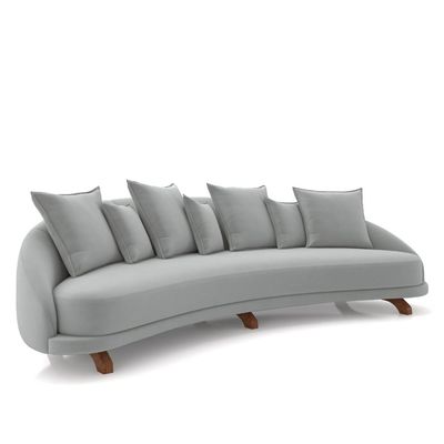 Sofá Living 3 Lugares 265cm Pés Madeira Morales com Almofadas Veludo Cinza G52 - Gran Belo