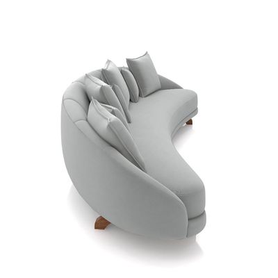 Sofá Living 3 Lugares 265cm Pés Madeira Morales com Almofadas Veludo Cinza G52 - Gran Belo