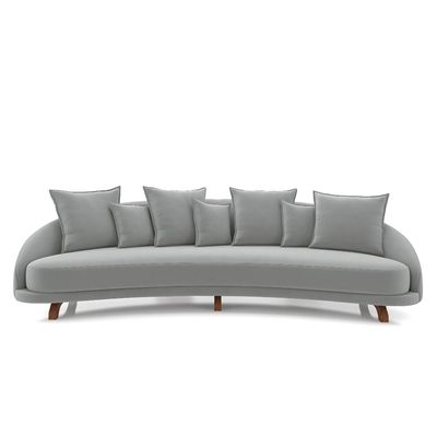 Sofá Living 3 Lugares 265cm Pés Madeira Morales com Almofadas Veludo Cinza G52 - Gran Belo