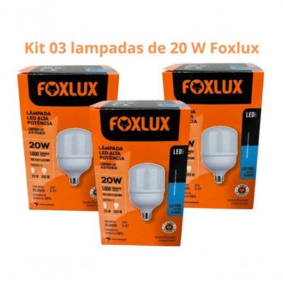 Lampada Led Bulbo 20w 6500 K Foxlux Bivolt Kit 03 Und