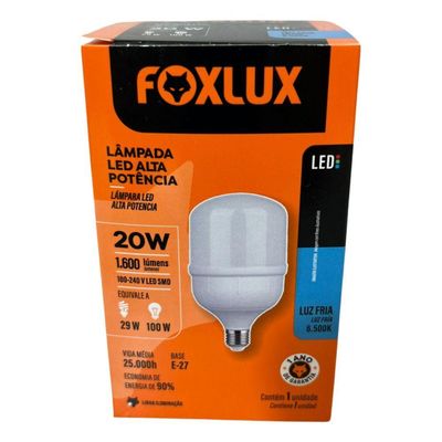 Lampada Led Bulbo 20w 6500 K Foxlux Bivolt Kit 03 Und