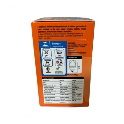 Lampada Led Bulbo 20w 6500 K Foxlux Bivolt Kit 03 Und