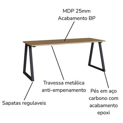 Mesa Para Escritorio Office 160 Cm 25861 Artesano Nogal Sevilha Preto
