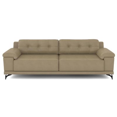 Sofá Living 3 lugares 232cm Agostino Pés Design em Ferro Couro Bege G52 - Gran Belo