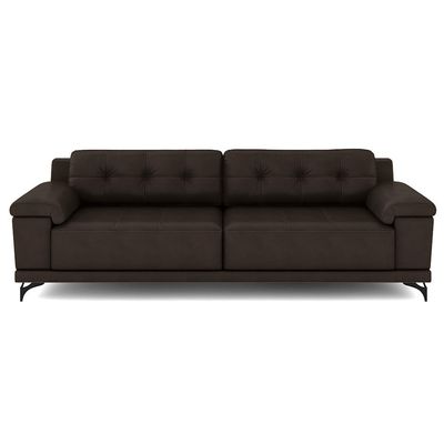 Sofá Living 4 lugares 252cm Agostino Pés Design em Ferro Couro Marrom G52 - Gran Belo