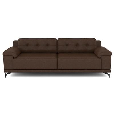 Sofá Living 4 lugares 252cm Agostino Pés Design em Ferro Couro Marrom Manchado G52 - Gran Belo