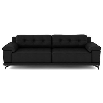 Sofá Living 4 lugares 252cm Agostino Pés Design em Ferro Couro Preto G52 - Gran Belo