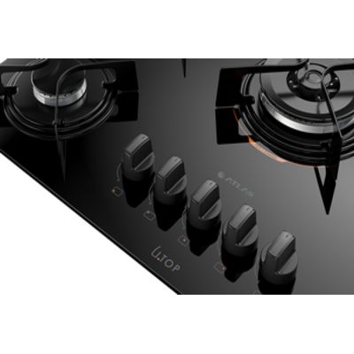 Cooktop 5 Bocas Preto com Mesa de Vidro e Tripla Chama Atlas U Top Bivolt