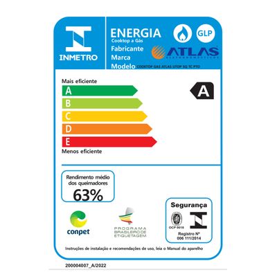 Cooktop 5 Bocas Preto com Mesa de Vidro e Tripla Chama Atlas U Top Bivolt
