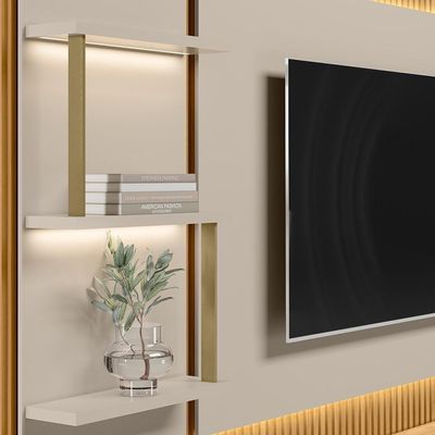 Rack Para Sala Com Painel Para Tv 70 Pol Led 297cm Spencer L05 Tauari Off White Fosco - Lyam Decor