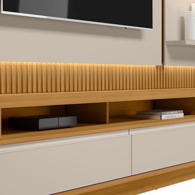 Rack Para Sala Com Painel Para Tv 70 Pol Led 297cm Spencer L05 Tauari Off White Fosco - Lyam Decor