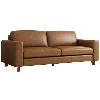 Sofá 3 Lugares Sala de Estar Recepção 240cm Presley Couro Caramelo - Gran Belo