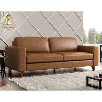 Sofá 3 Lugares Sala de Estar Recepção 260cm Presley Couro Caramelo - Gran Belo