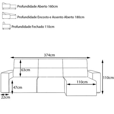 Sofá Retrátil Reclinável 6 Lugares Sala de Estar 374cm Russo Couro Caramelo - Gran Belo