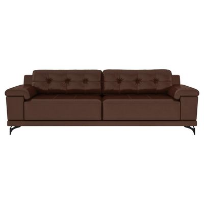 Sofá 220cm Decorativo Sala de Estar Agostino PU Sintético Marrom - Gran Belo