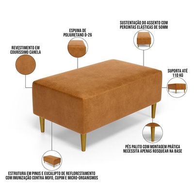 Kit 02 Puffs Decorativo Para Sala de Estar Cléo Pés Palito 90 cm W01 Couríssimo Canela - Lyam Decor