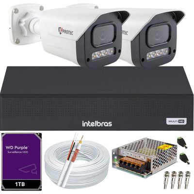 Kit 2 Câmeras 1080p Full Color C/Áudio Dvr Intelbras 4ch 1TB Purple