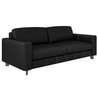 Sofá 3 Lugares Sala de Estar Recepção 220cm Presley Couro Preto - Gran Belo