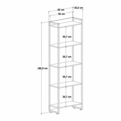 Estante Multiuso Para Escritório Industrial 05 Prateleiras Areta 186x60cm C01 Onix - Lyam Decor